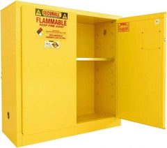 Securall Cabinets - 2 Door, 1 Shelf, Yellow Steel Standard Safety Cabinet for Flammable and Combustible Liquids - 44" High x 43" Wide x 18" Deep, Manual Closing Door, 3 Point Key Lock, 30 Gal Capacity - Eagle Tool & Supply