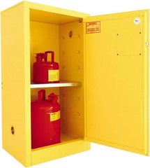 Securall Cabinets - 1 Door, 1 Shelf, Yellow Steel Standard Safety Cabinet for Flammable and Combustible Liquids - 44" High x 23-3/16" Wide x 18" Deep, Manual Closing Door, 3 Point Key Lock, 16 Gal Capacity - Eagle Tool & Supply