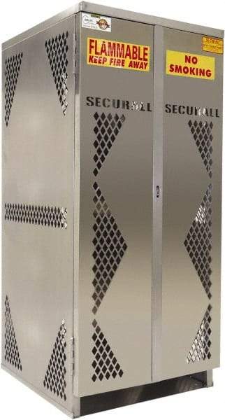 Securall Cabinets - 2 Door, Silver Aluminum Standard Safety Cabinet for Flammable and Combustible Liquids - 65" High x 60" Wide x 32" Deep, Manual Closing Door, Padlockable Hasp, Vertical Cylinder Capacity - Eagle Tool & Supply