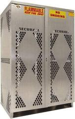 Securall Cabinets - 2 Door, 4 Shelf, Yellow Steel Standard Safety Cabinet for Flammable and Combustible Liquids - 65" High x 43" Wide x 32" Deep, Manual Closing Door, Padlockable Hasp, 20 or 33 Lb Cylinder Capacity - Eagle Tool & Supply