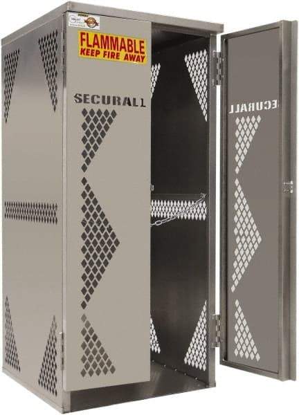 Securall Cabinets - 2 Door, Silver Steel Standard Safety Cabinet for Flammable and Combustible Liquids - 65" High x 30" Wide x 32" Deep, Manual Closing Door, Padlockable Hasp, Vertical Cylinder Capacity - Eagle Tool & Supply