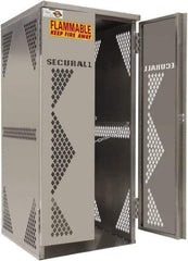 Securall Cabinets - 2 Door, Silver Aluminum Standard Safety Cabinet for Flammable and Combustible Liquids - 65" High x 30" Wide x 32" Deep, Manual Closing Door, Padlockable Hasp, Vertical Cylinder Capacity - Eagle Tool & Supply