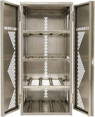 Securall Cabinets - 2 Door, 2 Shelf, Silver Aluminum Standard Safety Cabinet for Flammable and Combustible Liquids - 33" High x 43" Wide x 32" Deep, Manual Closing Door, Padlockable Hasp, 20 or 33 Lb Cylinder Capacity - Eagle Tool & Supply