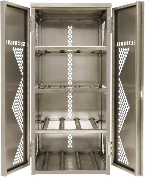 Securall Cabinets - 2 Door, 4 Shelf, Silver Aluminum Standard Safety Cabinet for Flammable and Combustible Liquids - 65" High x 30" Wide x 32" Deep, Manual Closing Door, Padlockable Hasp, 20 or 33 Lb Cylinder Capacity - Eagle Tool & Supply