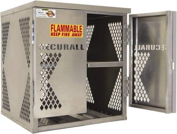 Securall Cabinets - 2 Door, 2 Shelf, Yellow Steel Standard Safety Cabinet for Flammable and Combustible Liquids - 33" High x 30" Wide x 32" Deep, Manual Closing Door, Padlockable Hasp, 20 or 33 Lb Cylinder Capacity - Eagle Tool & Supply