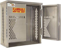 Securall Cabinets - 1 Door, 1 Shelf, Silver Aluminum Standard Safety Cabinet for Flammable and Combustible Liquids - 33" High x 31" Wide x 16" Deep, Manual Closing Door, Padlockable Hasp, 20 or 33 Lb Cylinder Capacity - Eagle Tool & Supply