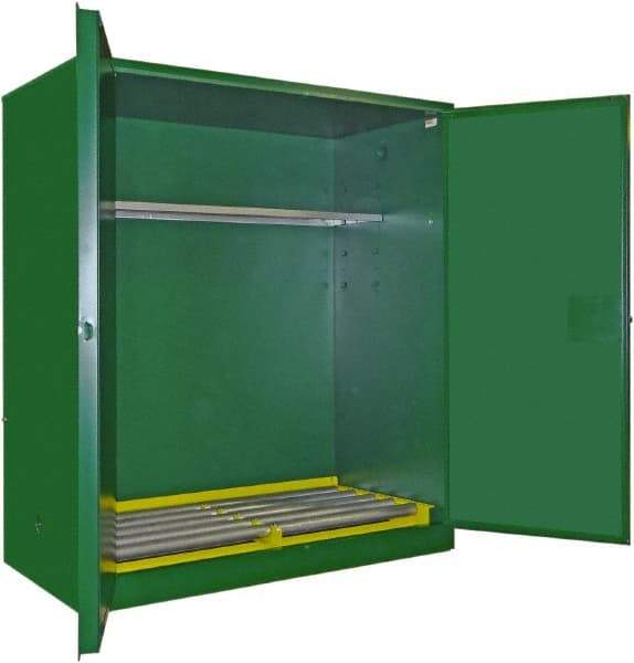 Securall Cabinets - 2 Door, 1 Shelf, Green Steel Standard Safety Cabinet for Flammable and Combustible Liquids - 67" High x 56" Wide x 31" Deep, Self Closing Door, 3 Point Key Lock, 120 Gal Capacity - Eagle Tool & Supply