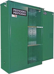 Securall Cabinets - 2 Door, 1 Shelf, Green Steel Standard Safety Cabinet for Flammable and Combustible Liquids - 67" High x 31" Wide x 31" Deep, Self Closing Door, 3 Point Key Lock, 60 Gal Capacity - Eagle Tool & Supply