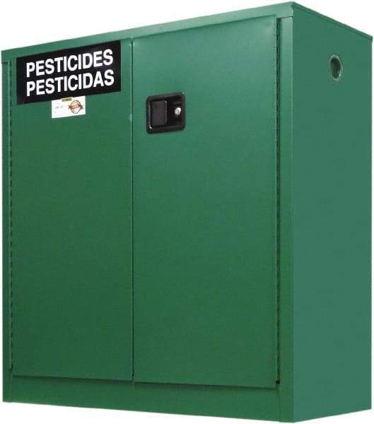 Securall Cabinets - 2 Door, 1 Shelf, Green Steel Standard Safety Cabinet for Flammable and Combustible Liquids - 44" High x 43" Wide x 18" Deep, Manual Closing Door, 3 Point Key Lock, 30 Gal Capacity - Eagle Tool & Supply