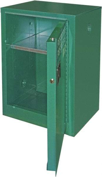 Securall Cabinets - 1 Door, 1 Shelf, Green Steel Standard Safety Cabinet for Flammable and Combustible Liquids - 37" High x 24" Wide x 18" Deep, Self Closing Door, 3 Point Key Lock, 12 Gal Capacity - Eagle Tool & Supply