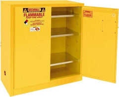 Securall Cabinets - 2 Door, 3 Shelf, Yellow Steel Standard Safety Cabinet for Flammable and Combustible Liquids - 44" High x 43" Wide x 18" Deep, Manual Closing Door, 3 Point Key Lock, 40 Gal Capacity - Eagle Tool & Supply