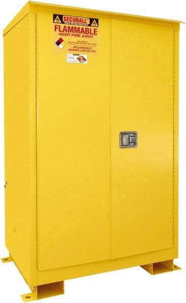 Securall Cabinets - 2 Door, 2 Shelf, Yellow Steel Standard Safety Cabinet for Flammable and Combustible Liquids - 69" High x 43" Wide x 31" Deep, Manual Closing Door, 3 Point Key Lock, 90 Gal Capacity - Eagle Tool & Supply