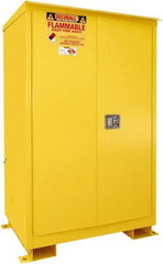 Securall Cabinets - 2 Door, 2 Shelf, Yellow Steel Standard Safety Cabinet for Flammable and Combustible Liquids - 69" High x 43" Wide x 31" Deep, Manual Closing Door, 3 Point Key Lock, 90 Gal Capacity - Eagle Tool & Supply