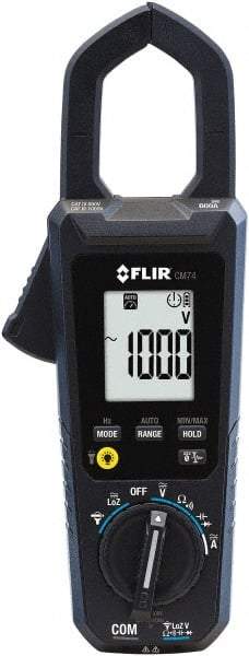 FLIR - CM74, CAT IV, Digital True RMS Auto Ranging Clamp Meter with 1.38" Clamp On Jaws - 1000 VAC/VDC, 600 AC/DC Amps, Measures Voltage, Capacitance, Current, Frequency, Resistance - Eagle Tool & Supply