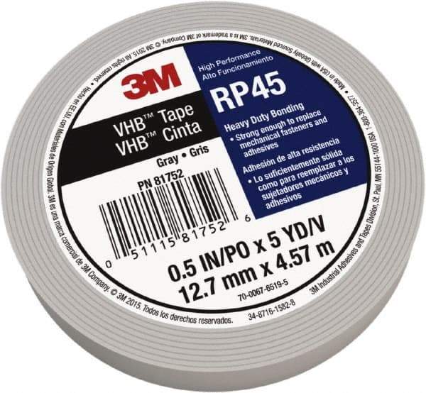 3M - 3/4" x 5 Yd Acrylic Adhesive Double Sided Tape - 0.04" Thick, Polyethylene Foam Liner, Series RP45 - Eagle Tool & Supply