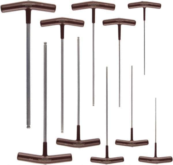 Paramount - 10 Piece T-Handle Cushion Grip Ball End Hex Key Set - Hex Range 3/32 to 3/8", Protanium High Torque Steel - Eagle Tool & Supply