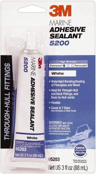 3M - 3 oz Tube White Polyurethane Marine Adhesive Sealant - 190°F Max Operating Temp, 48 hr Tack Free Dry Time - Eagle Tool & Supply