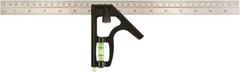 Johnson Level & Tool - 2 Piece, 16" Combination Square Set - 1/16 & 1/8" (Inch/Metric) Graduation, Stainless Steel Blade, Cast Zinc Head - Eagle Tool & Supply