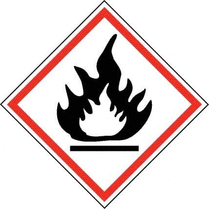NMC - Hazardous Materials Label, Header: Flammable Warning - Legend: GHS - Graphic, English, Black & Red, 4" Long x 4" High, No Coating - Eagle Tool & Supply