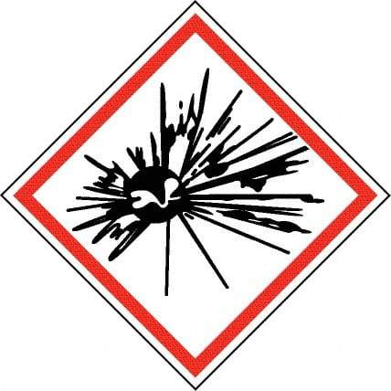 NMC - Hazardous Materials Label, Header: Explosive Warning - Legend: GHS - Graphic, English, Black & Red, 4" Long x 4" High, No Coating - Eagle Tool & Supply