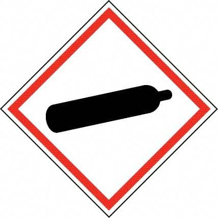 NMC - Hazardous Materials Label, Header: Compressed Gas Warning - Legend: GHS - Graphic, English, Black & Red, 4" Long x 4" High, No Coating - Eagle Tool & Supply