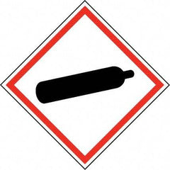 NMC - Hazardous Materials Label, Header: Compressed Gas Warning - Legend: GHS - Graphic, English, Black & Red, 4" Long x 4" High, No Coating - Eagle Tool & Supply