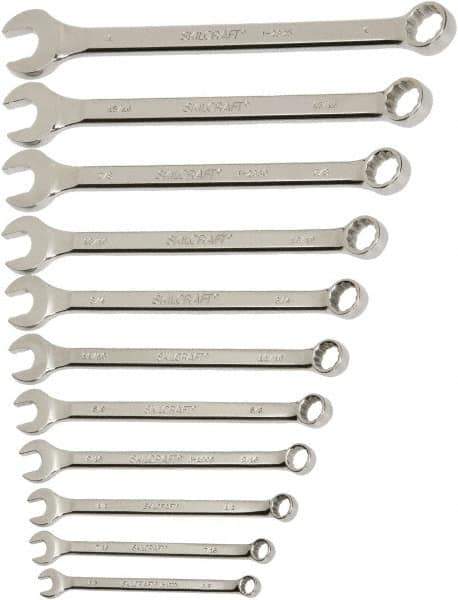 Ability One - 10 Piece, 10mm to 19mm, 12 Point Combination Wrench Set - Metric Measurement Standard, Chrome Finish - Eagle Tool & Supply