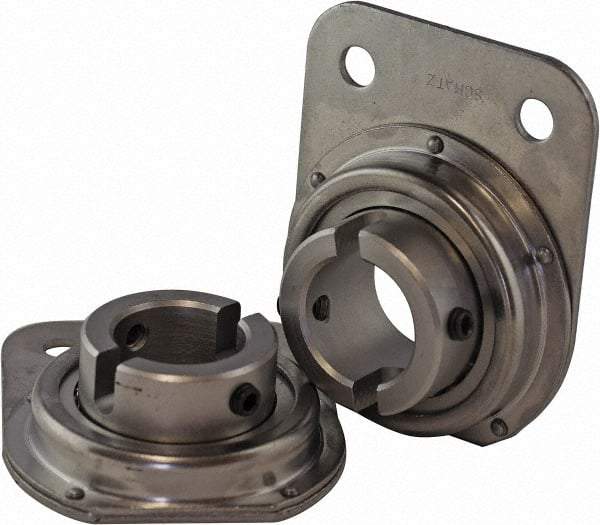 USDI - 1 Row, 1" OD, 1-1/4" Bore Diam, Round Open Conveyor Roller Bearing - 440 Lb Capacity, 550 Max RPM, with Flange, Steel with Steel Housing - Eagle Tool & Supply