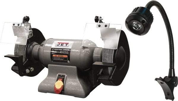 Jet - 8" Wheel Diam x 1" Wheel Width, 1 hp Grinder - 0.63" Arbor Hole Diam, 1 Phase, 3,450 Max RPM, 115 Volts - Eagle Tool & Supply