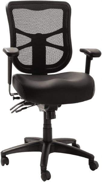 ALERA - 42-7/8" High Mid Back Chair - 25" Wide x 27-5/8" Deep, Leather Seat, Black - Eagle Tool & Supply