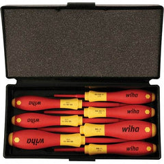 Wiha - 7 Piece Slotted, Phillips & Square Screwdriver Set - Bit Sizes: Philips #0 & #1, Comes in Box - Eagle Tool & Supply