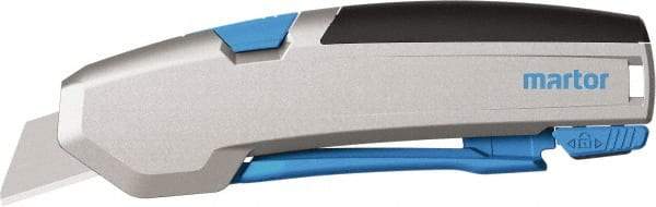 Martor USA - Springback Retractable Utility Knife - 1" Carbon Steel Blade, Silver & Blue Aluminum Handle, 1 Blade Included - Eagle Tool & Supply