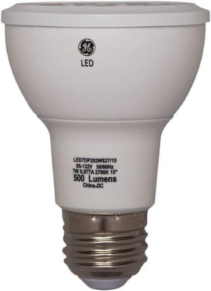 GE Lighting - 7 Watt LED Flood/Spot Medium Screw Lamp - 3,000°K Color Temp, 520 Lumens, 120 Volts, Dimmable, PAR20, 25,000 hr Avg Life - Eagle Tool & Supply