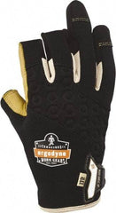 Ergodyne - Size 2XL (11) Polyester Blend Work Gloves - For Mechanic's & Lifting, Uncoated, Hook & Loop Cuff, (3) Half Fingered/(2) Full Fingered, Black/Tan, Paired - Eagle Tool & Supply