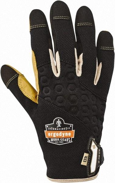 Ergodyne - Size S (7) Polyester Blend Work Gloves - For Mechanic's & Lifting, Uncoated, Hook & Loop Cuff, Full Fingered, Black/Tan, Paired - Eagle Tool & Supply