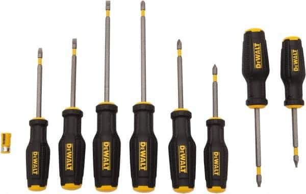 DeWALT - 8 Piece Phillips, Slotted & Square Screwdriver Set - Ergonomic & Bi-material Handle, Blade Sizes: Length 3 to 6, Width 3/16, 1/4 & 5/16, Bit Sizes: Philips #1 to #3 - Eagle Tool & Supply