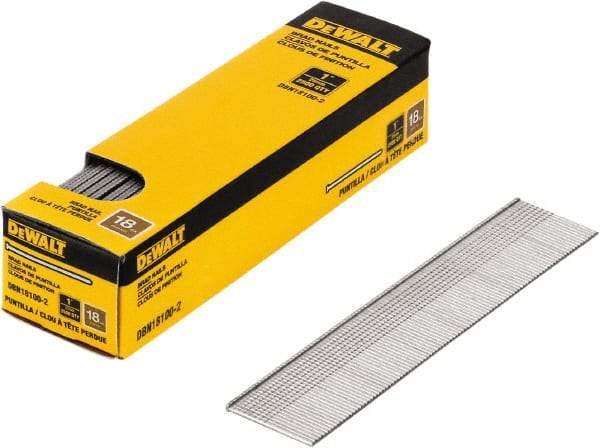 DeWALT - 18 Gauge 1" Long Brad Nails for Power Nailers - Steel, Bright Finish, Smooth Shank, Straight Stick Collation, Brad Head, Chisel Point - Eagle Tool & Supply