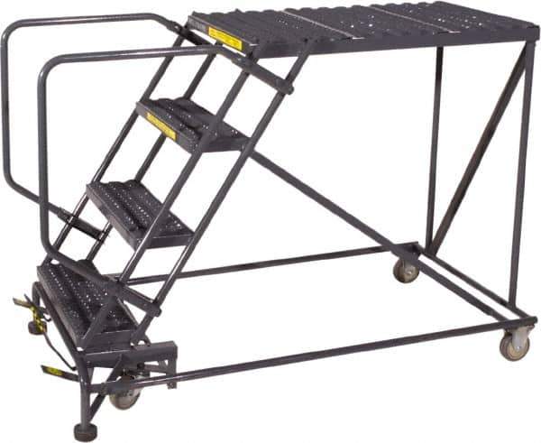 Ballymore - 40" 4 Step Single Entry Work Platform - Rolling Work Platform, 800 Lb Capacity, 40" Platform Height, 38" Base Width x 90" Base Depth, Heavy-Duty Serrated Grating - Eagle Tool & Supply