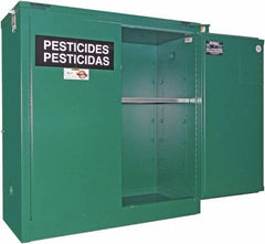 Securall Cabinets - 2 Door, 1 Shelf, Green Steel Standard Safety Cabinet for Flammable and Combustible Liquids - 46" High x 43" Wide x 18" Deep, Self Closing Door, 3 Point Key Lock, 30 Gal Capacity - Eagle Tool & Supply