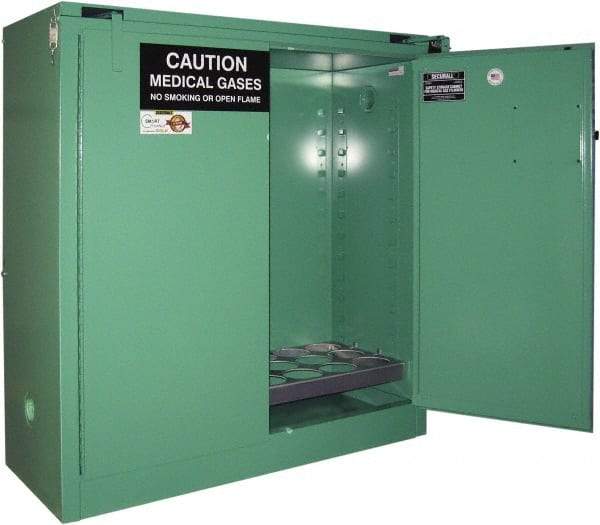 Securall Cabinets - 2 Door, Green Steel Standard Safety Cabinet for Flammable and Combustible Liquids - 46" High x 43" Wide x 18" Deep, Self Closing Door, 3 Point Key Lock, D, E Cylinder Capacity - Eagle Tool & Supply