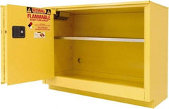 Securall Cabinets - 2 Door, 1 Shelf, Yellow Steel Under the Counter Safety Cabinet for Flammable and Combustible Liquids - 35-5/8" High x 47" Wide x 22" Deep, Sliding Door, 3 Point Key Lock, 36 Gal Capacity - Eagle Tool & Supply