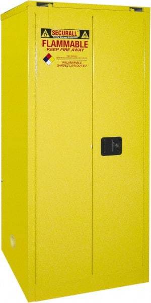 Securall Cabinets - 2 Door, 2 Shelf, Yellow Steel Standard Safety Cabinet for Flammable and Combustible Liquids - 67" High x 31" Wide x 31" Deep, Self Closing Door, 3 Point Key Lock, 60 Gal Capacity - Eagle Tool & Supply