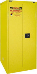 Securall Cabinets - 2 Door, 2 Shelf, Yellow Steel Standard Safety Cabinet for Flammable and Combustible Liquids - 67" High x 31" Wide x 31" Deep, Self Closing Door, 3 Point Key Lock, 60 Gal Capacity - Eagle Tool & Supply