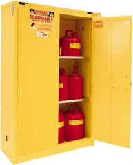 Securall Cabinets - 2 Door, 2 Shelf, Yellow Steel Standard Safety Cabinet for Flammable and Combustible Liquids - 67" High x 43" Wide x 18" Deep, Self Closing Door, 3 Point Key Lock, 45 Gal Capacity - Eagle Tool & Supply