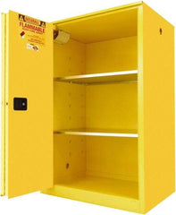 Securall Cabinets - 2 Door, 2 Shelf, Yellow Steel Standard Safety Cabinet for Flammable and Combustible Liquids - 65" High x 43" Wide x 31" Deep, Sliding Door, 3 Point Key Lock, 90 Gal Capacity - Eagle Tool & Supply