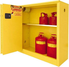 Securall Cabinets - 2 Door, 2 Shelf, Yellow Steel Standard Safety Cabinet for Flammable and Combustible Liquids - 65" High x 43" Wide x 18" Deep, Sliding Door, 3 Point Key Lock, 45 Gal Capacity - Eagle Tool & Supply