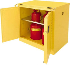 Securall Cabinets - 2 Door, 1 Shelf, Yellow Steel Standard Safety Cabinet for Flammable and Combustible Liquids - 37" High x 36" Wide x 24" Deep, Self Closing Door, 3 Point Key Lock, 30 Gal Capacity - Eagle Tool & Supply