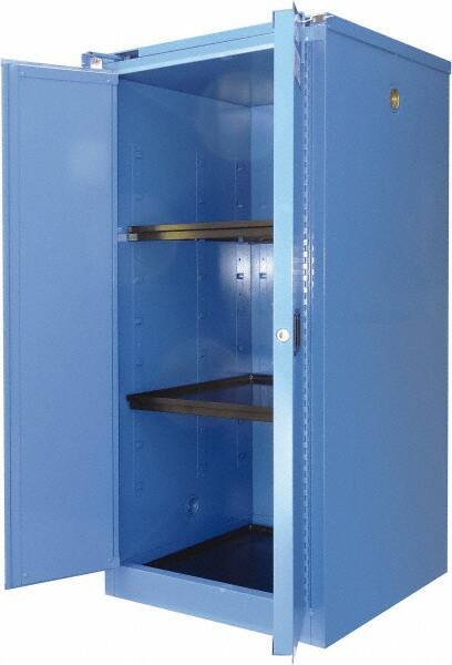 Securall Cabinets - 2 Door, 2 Shelf, Blue Steel Standard Safety Cabinet for Corrosive Chemicals - 67" High x 31" Wide x 31" Deep, Self Closing Door, 3 Point Key Lock, 60 Gal Capacity - Eagle Tool & Supply