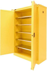 Securall Cabinets - 2 Door, 5 Shelf, Yellow Steel Standard Safety Cabinet for Flammable and Combustible Liquids - 67" High x 43" Wide x 18" Deep, Sliding Door, 3 Point Key Lock, 60 Gal Capacity - Eagle Tool & Supply