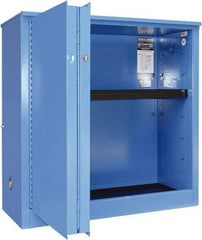 Securall Cabinets - 2 Door, 1 Shelf, Blue Steel Standard Safety Cabinet for Corrosive Chemicals - 44" High x 43" Wide x 18" Deep, Sliding Door, 3 Point Key Lock, 30 Gal Capacity - Eagle Tool & Supply